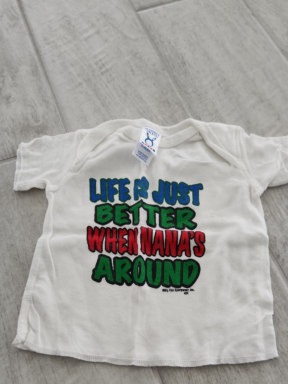 Rabbit Skins White Kids Tee with Blue, Green & Red Graphic